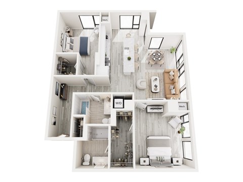 Floor plan for 2 beds, 2 baths, 1215 sqft